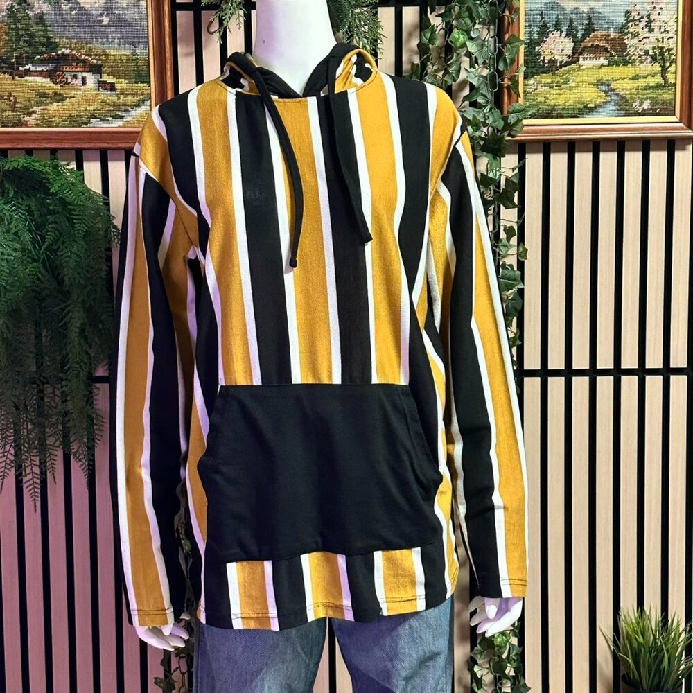 Yellow and black striped lightweight hoodie